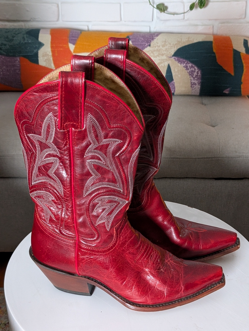 Justin Red Snip Toe Western Boots Size 8B Made in USA - Picture 3 of 8